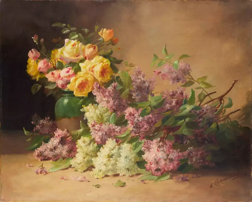 Edmond VAN COPPENOLLE. Still life with lilacs. France. 19th century. 
