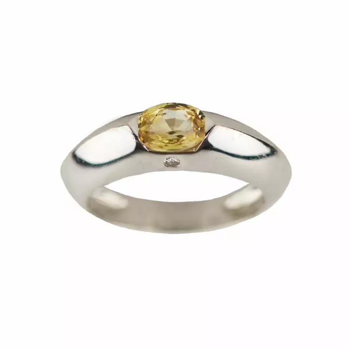 PIAGET 18K WHITE GOLD RING WITH YELLOW SAPPHIRE AND DIAMOND