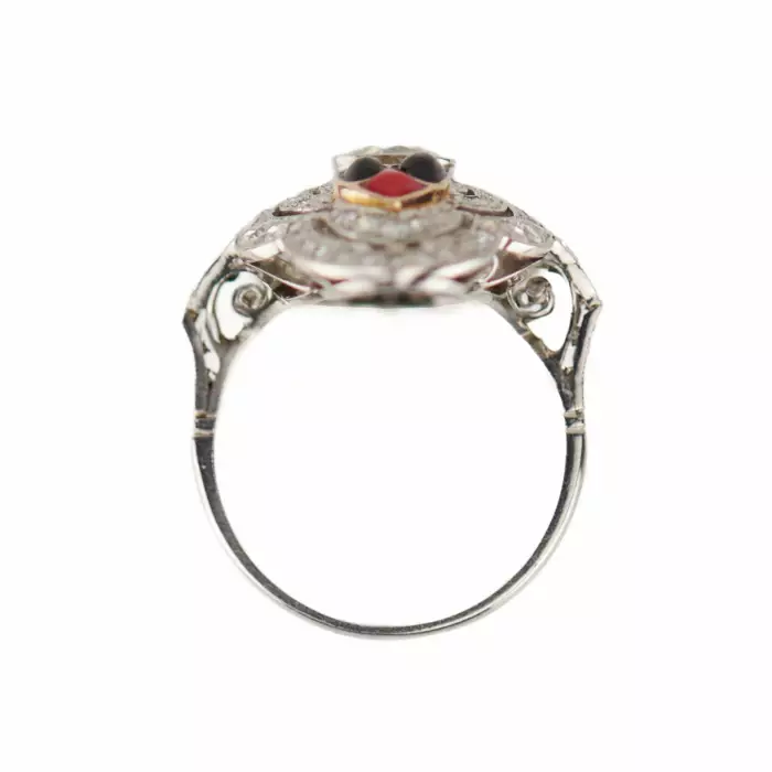 White gold ring with diamonds and enamel in Art Deco style. 20th century. 