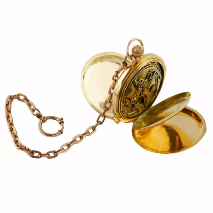  Montre de chasse en or avec répétition, calendrier et chronographe. Londres. 1912-13. 