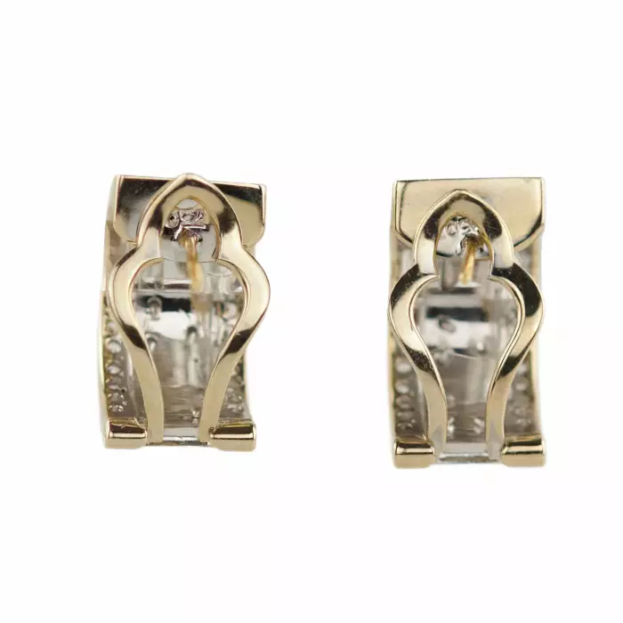 Boucles d&39;oreilles ruban, semi-circulaires, en or bicolore, 750 carats, avec diamants. 13,28 grammes. 