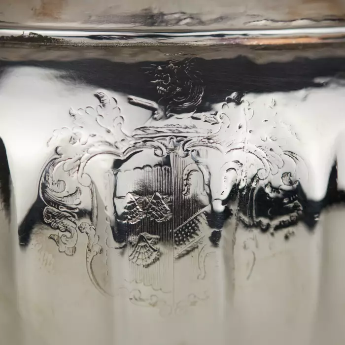 Pair of large, embossed silver wine coolers. England. 1804 Stephen Adams. 