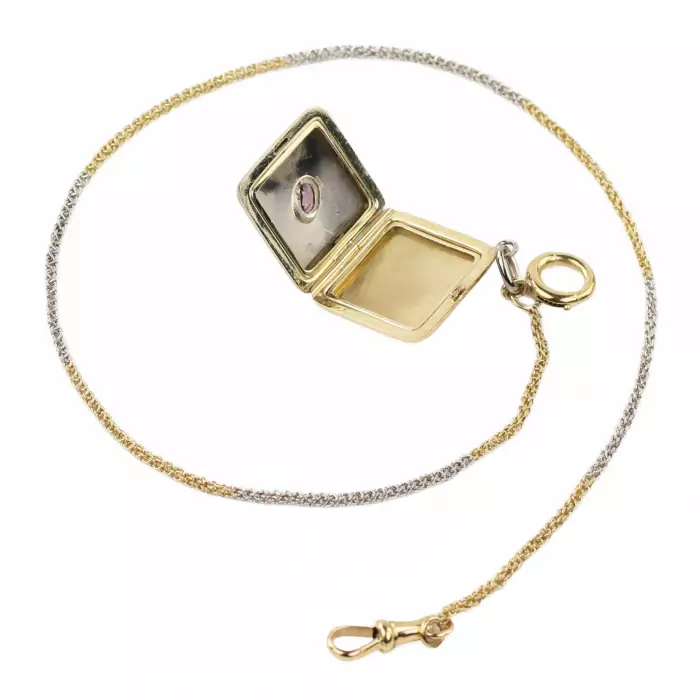 Russian gold chain for pocket watches with a diamond-shaped pendant. The turn of the 19th-20th centuries. 