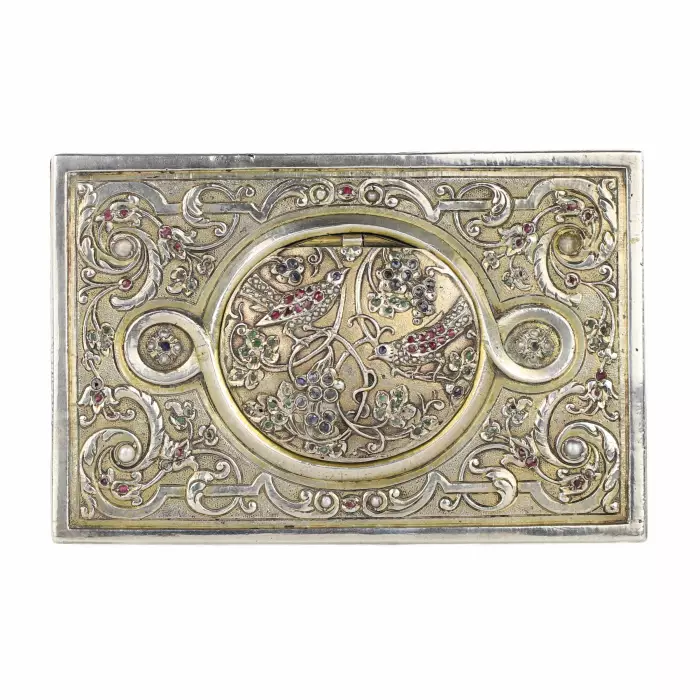 Boîte à musique en argent avec dorure et pierres représentant un oiseau chanteur. Karl Griesbaum. années 1930. 