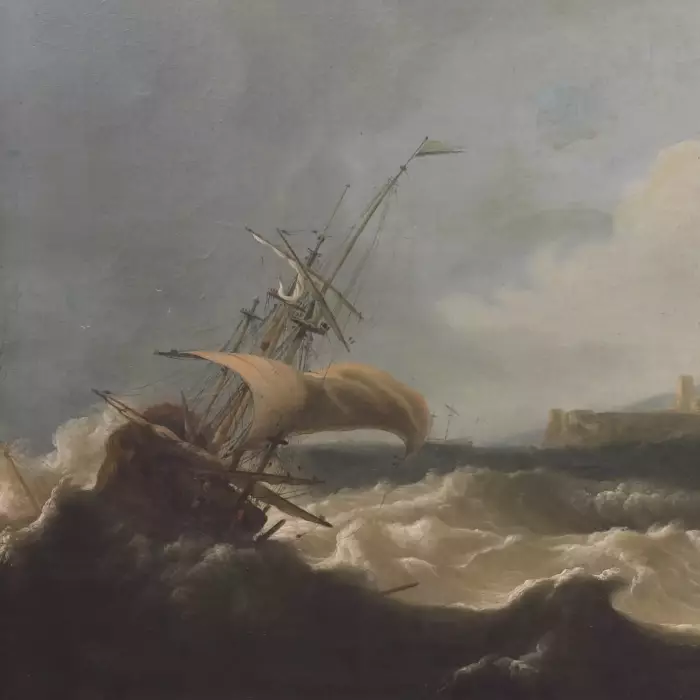 Paysage marin Mer agitée avec voiliers. 18e - 19e siècle. 