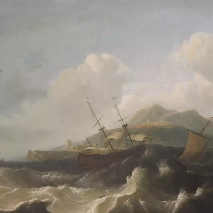 Paysage marin Mer agitée avec voiliers. 18e - 19e siècle. 