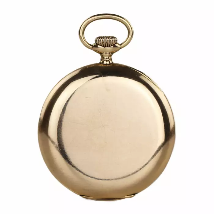 Montre de poche en or Uyisse Nardin du tournant des XIXème et XXème siècles. Dans une boîte et avec une chaîne en or. 