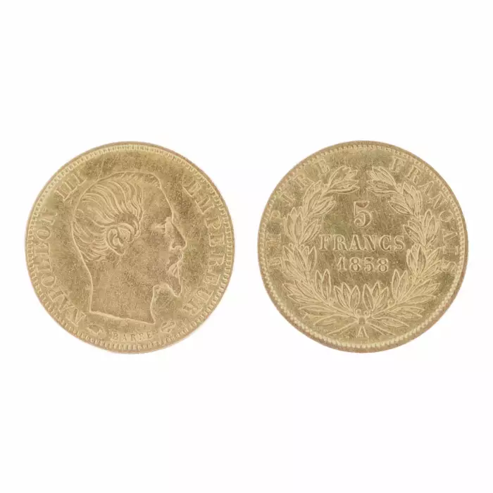 Pièce d&39;or de 5 francs. France, 1858. 