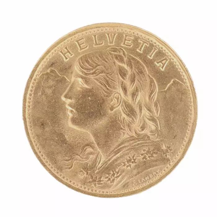 Pièce d`or de 20 francs suisses. 1947. 