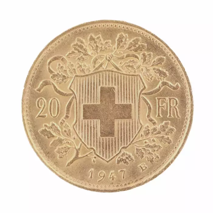 Pièce d`or de 20 francs suisses. 1947. 