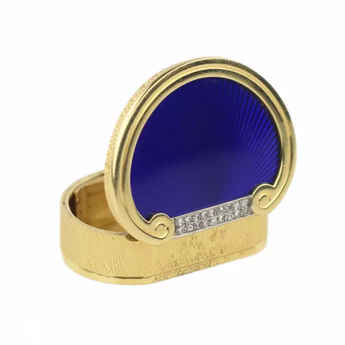 Boîte à tablette anglaise en or du 19ème siècle, diamants et émail guilloché. 