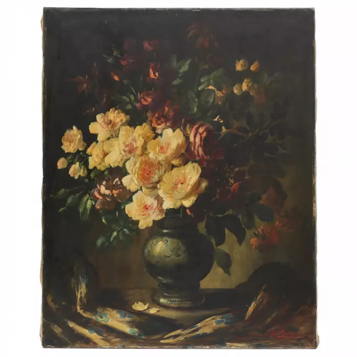 Still life with a bouquet of roses. C.BARDET. The turn of the 19th - 20th centuries. 