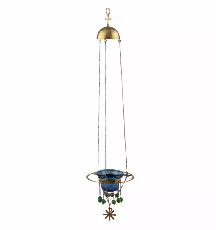 LAMPE À HUILE SUSPENDUE D’APRÈS UN DESSIN DE SERGEI VASHKOV. P.I. OLOVYANISHNIKOV & FILS  EMPIRE RUSSE, MOSCOU, 1911
