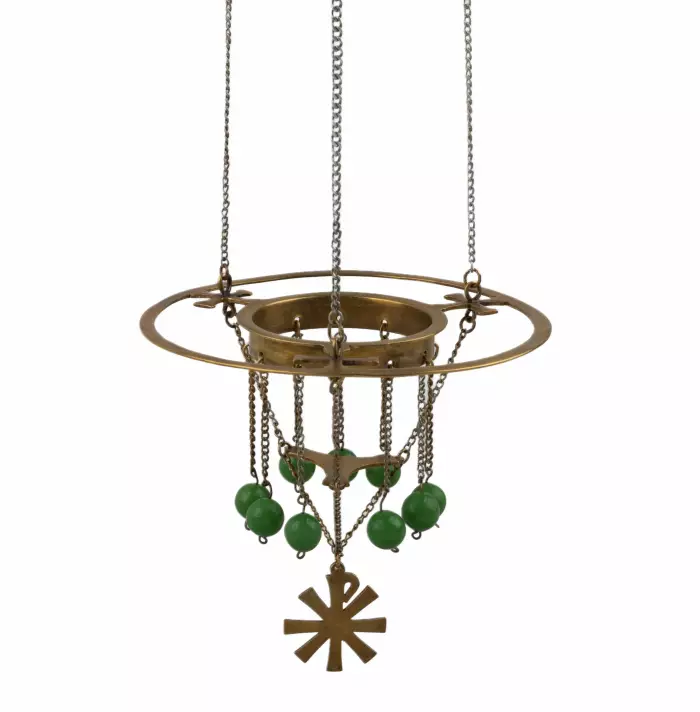 LAMPE À HUILE SUSPENDUE D’APRÈS UN DESSIN DE SERGEI VASHKOV. P.I. OLOVYANISHNIKOV & FILS  EMPIRE RUSSE, MOSCOU, 1911