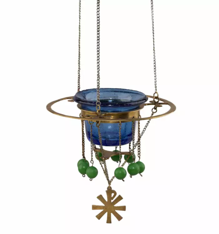 LAMPE À HUILE SUSPENDUE D’APRÈS UN DESSIN DE SERGEI VASHKOV. P.I. OLOVYANISHNIKOV & FILS  EMPIRE RUSSE, MOSCOU, 1911