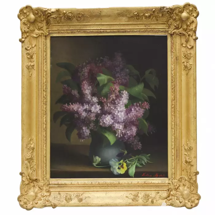 Nature morte Lilas. Léonine MATHA. Le tournant du 19e-20e siècle. 