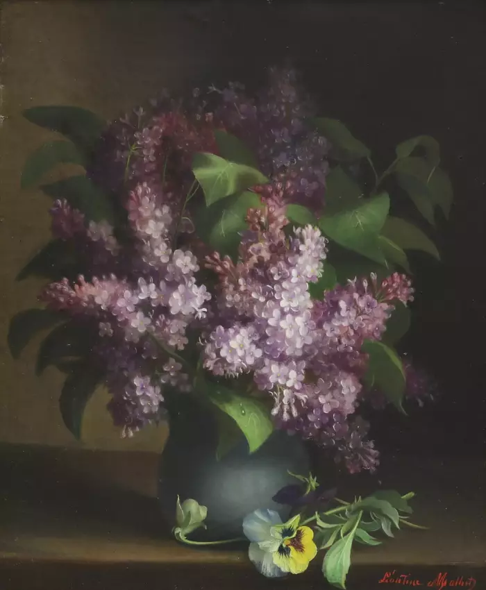 Nature morte Lilas. Léonine MATHA. Le tournant du 19e-20e siècle. 