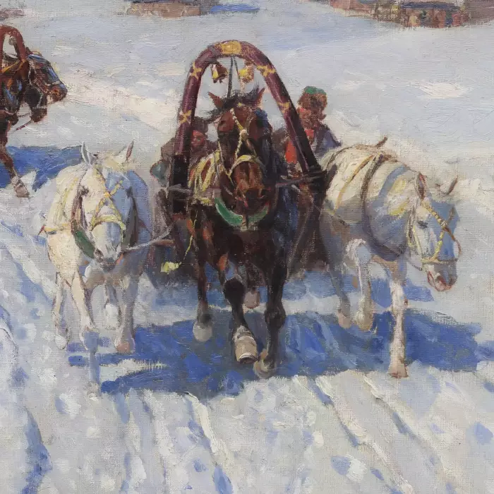 Крестьянские тройки зимой.  Рубо Франц Алексеевич, 1856 Одесса - 1928 Мюнхен