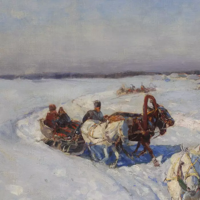 Крестьянские тройки зимой.  Рубо Франц Алексеевич, 1856 Одесса - 1928 Мюнхен