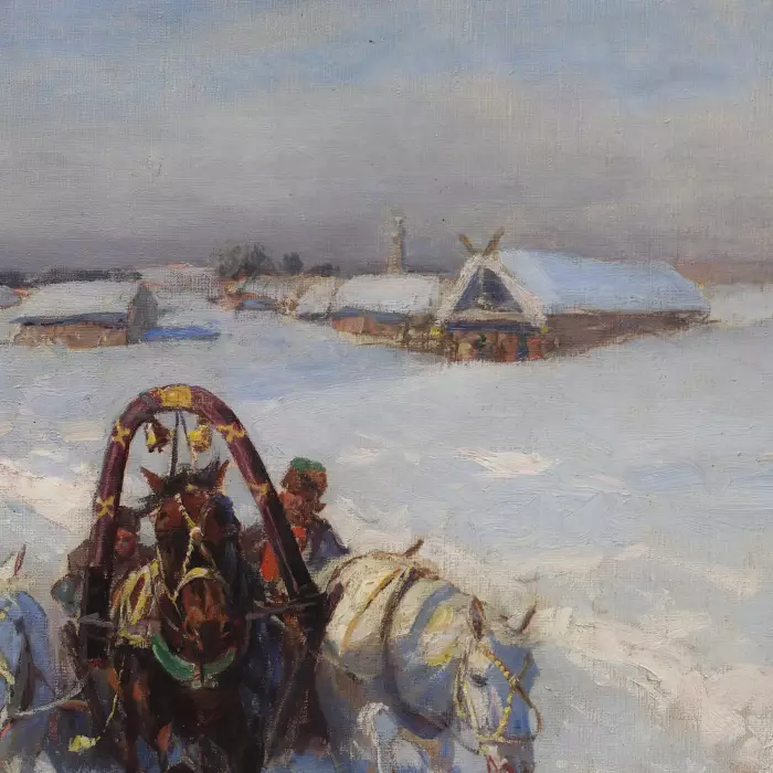 Крестьянские тройки зимой.  Рубо Франц Алексеевич, 1856 Одесса - 1928 Мюнхен