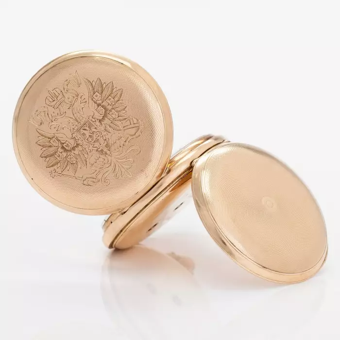 Pavel Buré. Montre de poche en or 14 carats sur chaîne. Russie 19ème siècle. 