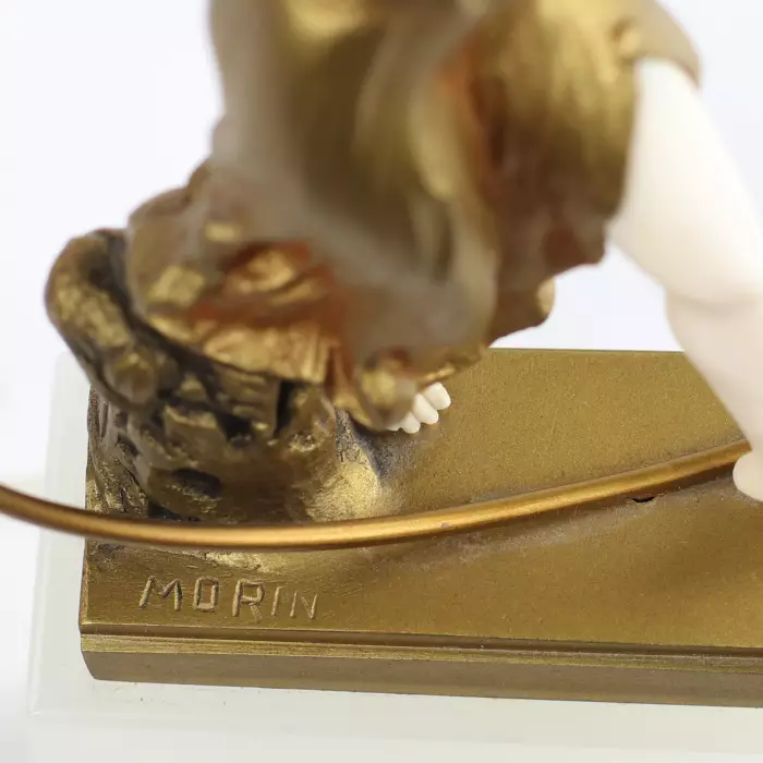 WOMAN WITH A HOOP. CHRYSÉLÉPHANTINE SCULPTURE BY GEORGES MORIN. FRANCE, CIRCA 1920
