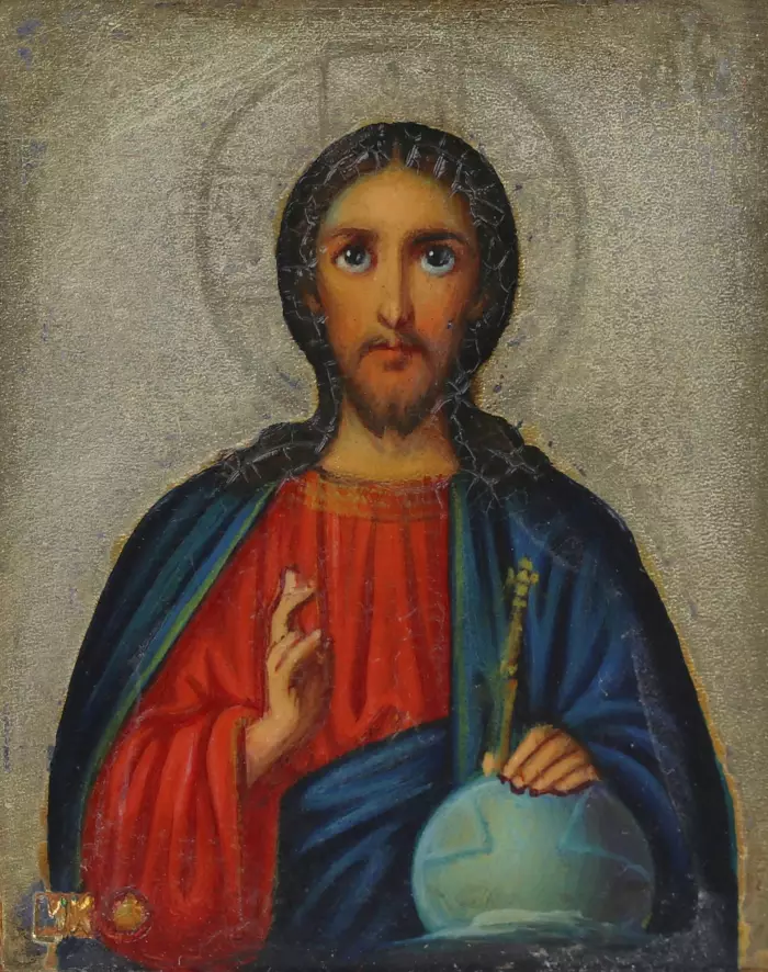 Icône du Seigneur Pantocrator avec sceptre et orbe, Russie, vers 1908-1917. 