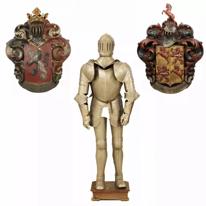 DECORATIVE SUIT OF ARMOUR IN WROUGHT IRON. GERMANY, LATE 19TH, EARLY 20TH CENTURY