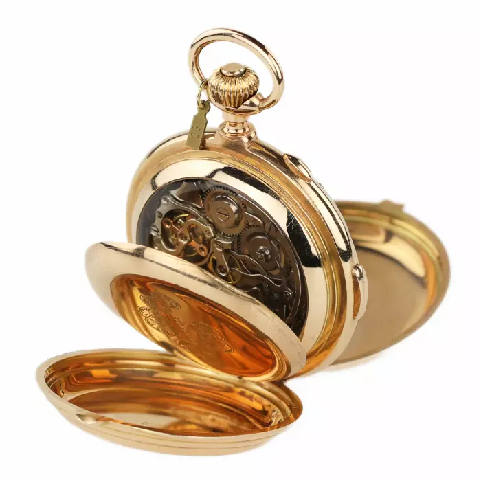  Répétition minutes, chronographe, triple quantième, phases de lune. Or 14 K. Le Phare pour la Russie. au tournant des XIXème et XXème siècles. 