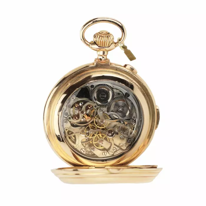  Répétition minutes, chronographe, triple quantième, phases de lune. Or 14 K. Le Phare pour la Russie. au tournant des XIXème et XXème siècles. 