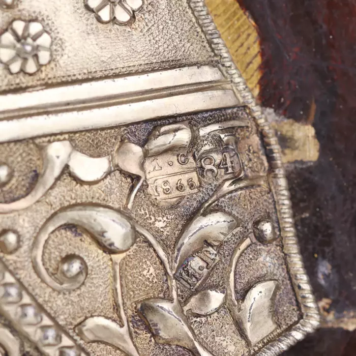 ICON OF CHRIST PANTOCRATOR WITH A SILVER OKLAD BY THE FACTORY OF IVAN SEMYONOVICH GUBKIN. RUSSIA, MOSCOW, 1865