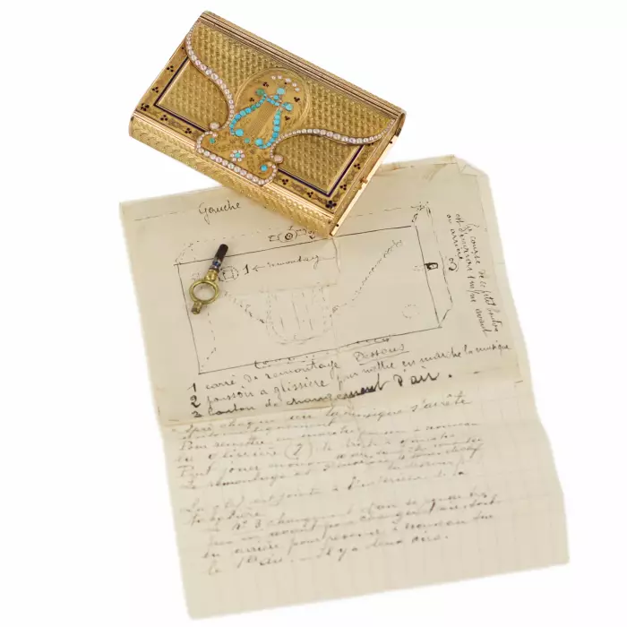 GOLD MUSICAL SNUFF BOX WITH LYRE, JEAN-GEORGE RÉMOND & CO GENEVA, SWITZERLAND, CIRCA 1804–1812