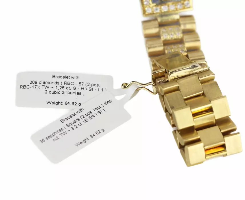 Золотой 18 К браслет унисекс с сапфирами и бриллиантами  в стиле Rolex