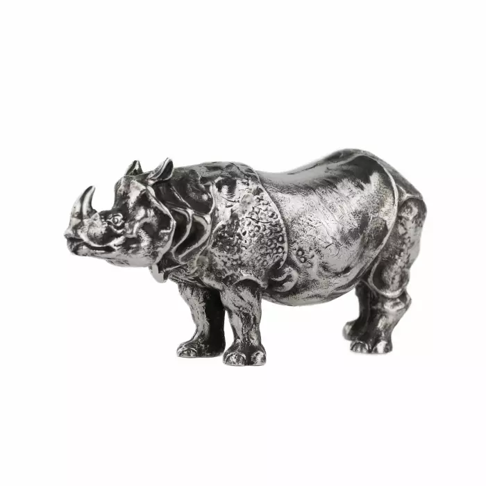 RHINOCEROS. SILVER DESK SCULPTURE. ITALY, SECOND HALF OF THE 20TH CENTURY