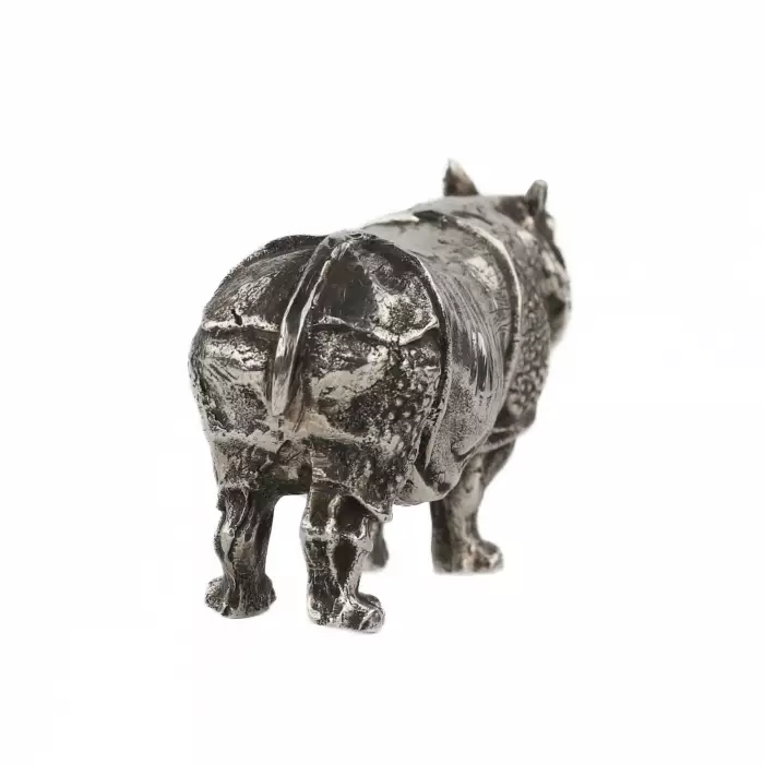 RHINOCEROS. SILVER DESK SCULPTURE. ITALY, SECOND HALF OF THE 20TH CENTURY