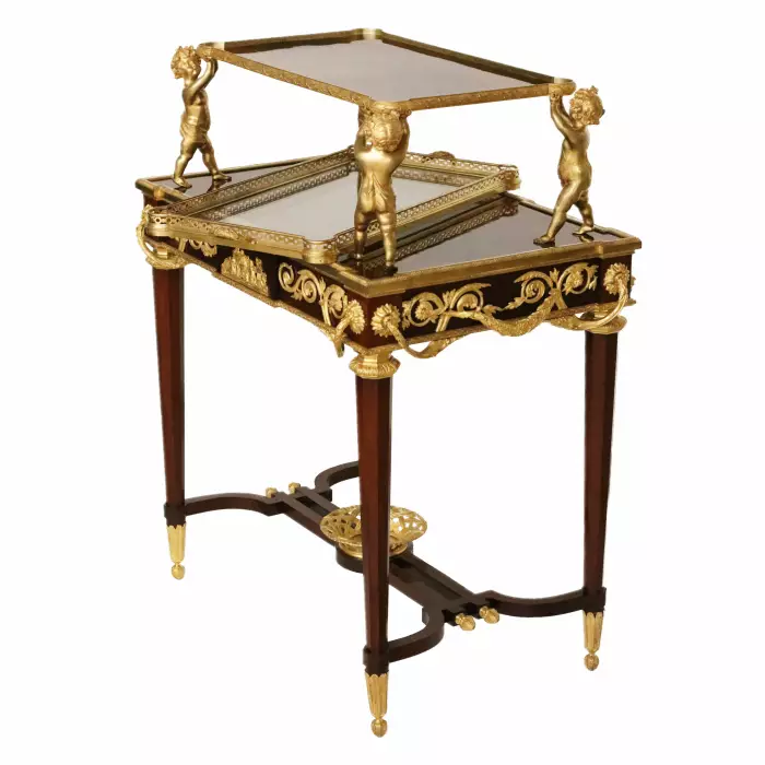 Two-tier tea table with attributes in the Louis XVI style, modeled by Francois Lincke. France, late 19th century 