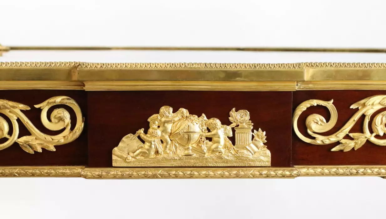 Two-tier tea table with attributes in the Louis XVI style, modeled by Francois Lincke. France, late 19th century 