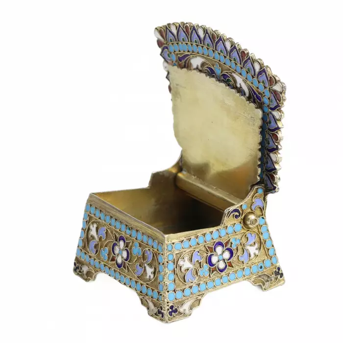 Silver salt shaker with gilding and enamel. Moscow. Russia 1880s. 