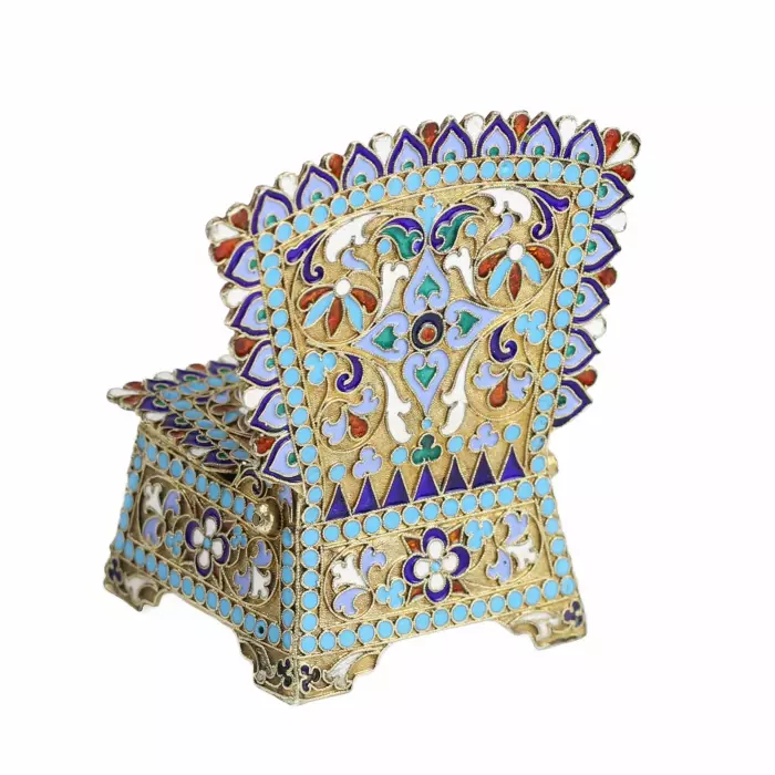 Silver salt shaker with gilding and enamel. Moscow. Russia 1880s. 