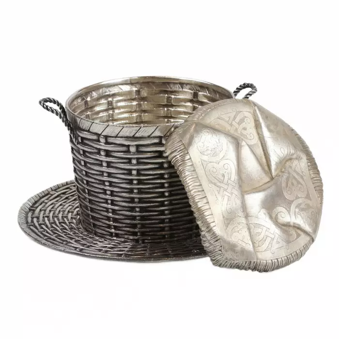 Silver Russian jar is made in the form of a traditional basket. Girshi Lizerin. Moscow 1894 