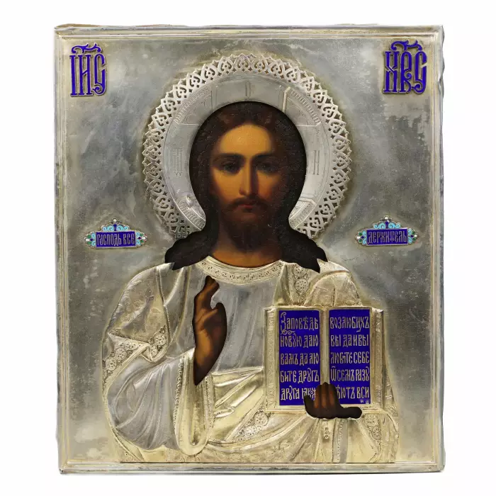 Icon The Lord Almighty in a silver frame. Semyon Galkin. Moscow, 1899-1908.