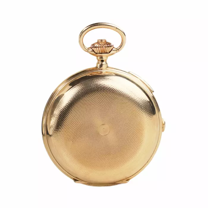 MONTRE DE POCHE EN OR AVEC RÉPÉTITION DES QUARTS, CHRONOGRAPHE, CALENDRIER TRIPLE ET PHASES DE LUNE. REYEM FRÈRES LOCLE  SUISSE, VERS 1900