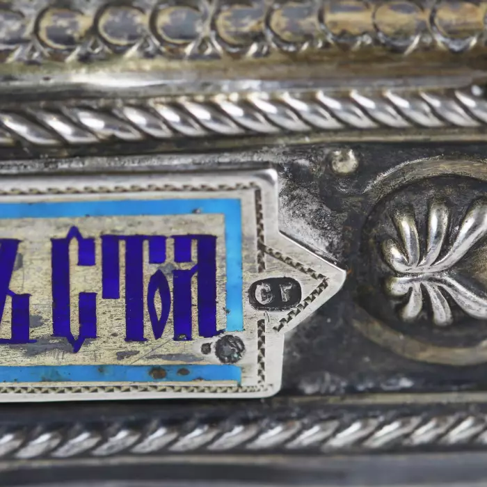 ICON OF SAINT SIMEON THE STYLITE IN A SILVER AND ENAMEL OKLAD. SEMYON GALKIN RUSSIA, MOSCOW, LATE 19TH - EARLY 20TH CENTURY