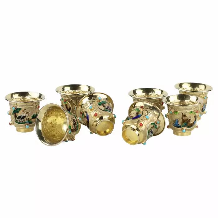 Chinese antique gilt silver enamel tea set. 20th century 