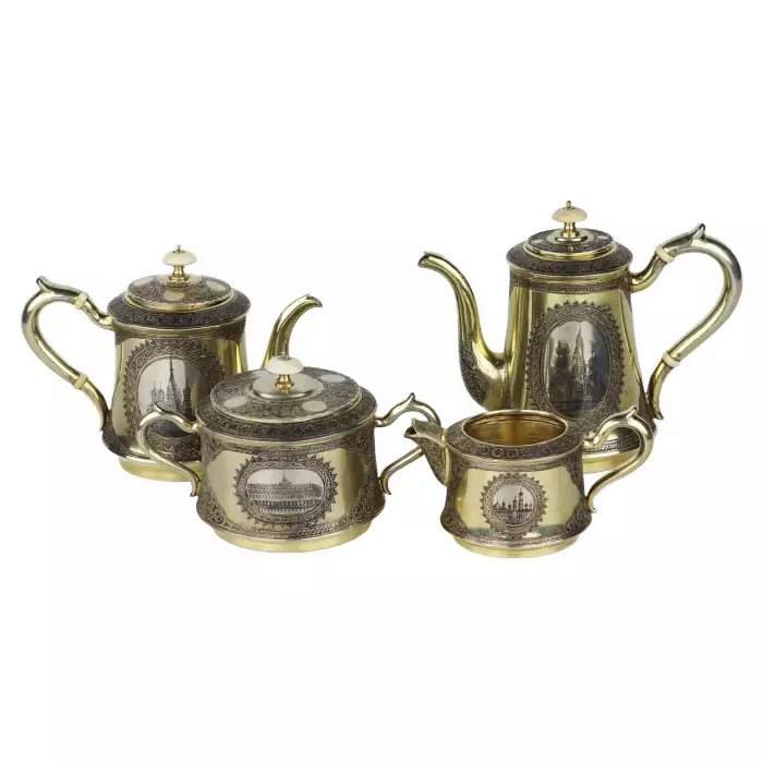 Russian silver tea and coffee set by P. Ovchinnikov, Moscow, 1872