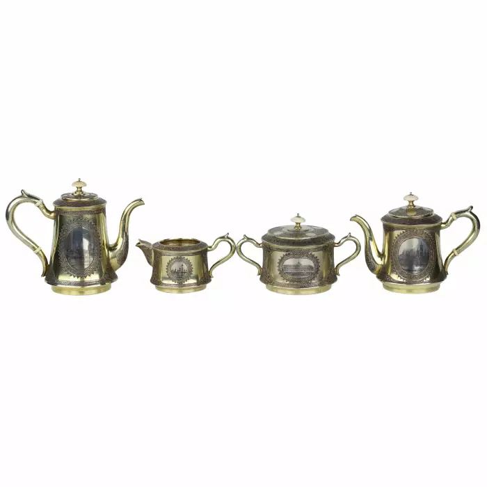 Russian silver tea and coffee set by P. Ovchinnikov, Moscow, 1872