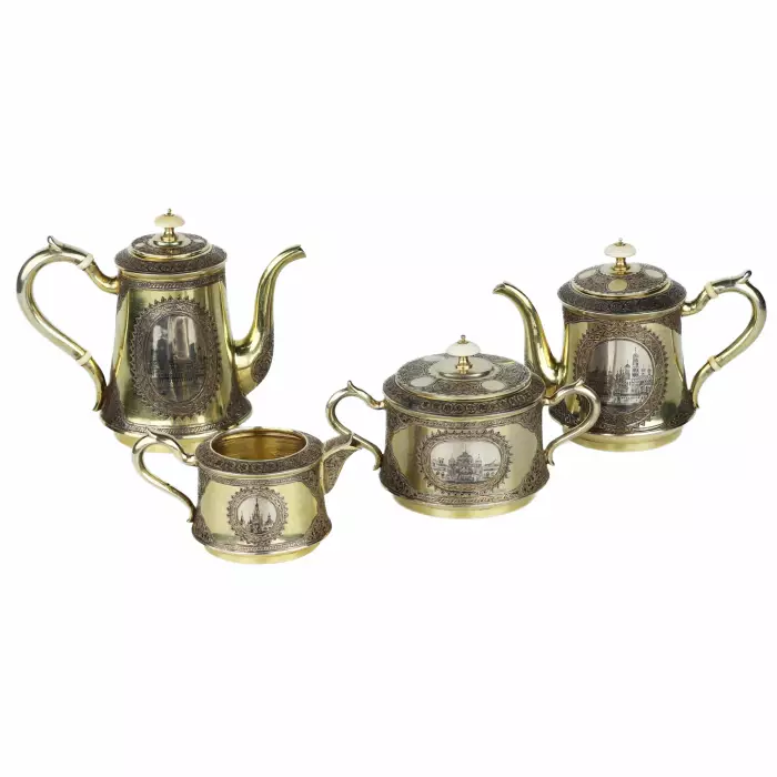 Russian silver tea and coffee set by P. Ovchinnikov, Moscow, 1872