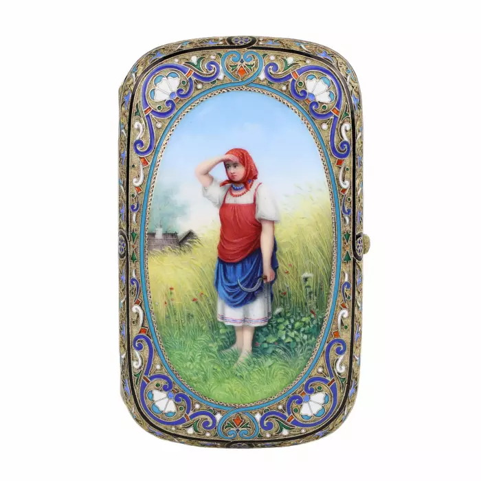 ÉTUI À CIGARETTES EN ARGENT DORÉ ÉMAILLÉ EN PLEIN ET À CLOISONNÉ IVAN ANDREEV, MOSCOU, 1887