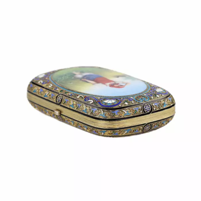 ÉTUI À CIGARETTES EN ARGENT DORÉ ÉMAILLÉ EN PLEIN ET À CLOISONNÉ IVAN ANDREEV, MOSCOU, 1887