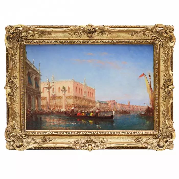 Felix Ziem (1821-1911). View of Venice: Doge`s Palace and Piazzetta Columns. 